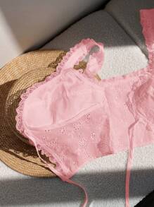 Comfortcana Pink Woven Ladies Tie Front Sweet Casual Summer Tank Top - Pink - View 6