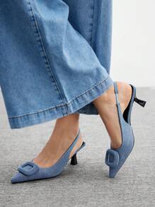 CUCCOO BIZCHIC 女士方扣尖头细高跟踝带高跟凉鞋，简约时尚高跟鞋 - 藍色 - 查看 3