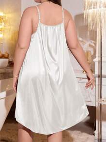 MuseNap CURVE Plus Size Ruffle Strap Nightgown Babydoll With Neck Flower Decor Luxeloungewear - White - View 2