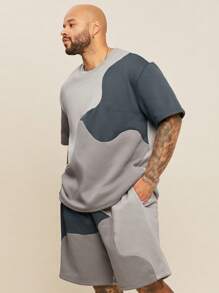 EASEVO Men's Plus Size Casual Knit T-Shirt And Shorts Set Summer Outfit - Grey - View 3
