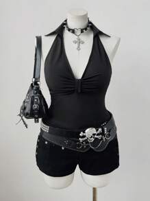 Flirla Blusas de talla grande de rave - Negro - Ver 1