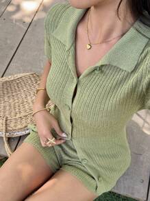 SHEIN EZwear Set de 2 bucăți de tricot cu mâneci scurte și pantaloni scurți, ocazional, pentru femei