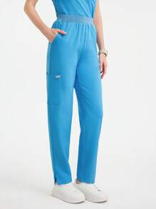 Scrubzie Crossover Neck Simple Short Sleeve Top And Pants Scrub Uniform Set