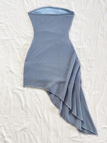 Soleia 女士亮橙色热带岛屿度假抹胸褶饰裹身荷叶边海星装饰海滩迷你连衣裙 - 藍色 - 查看 2