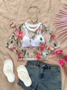 Soleia Summer Vacation Women Floral Embroidery Fashion Women Top - Multicolor - View 5