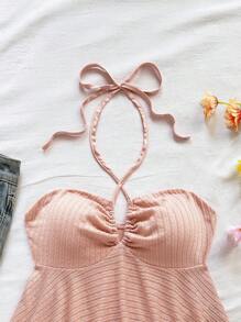 Soleia 全新纹理针织度假细肩带荷叶边吊带背心（黄色） - 粉色 - 查看 5