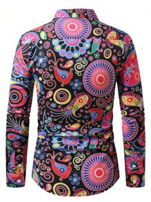 Manfinity RSRT Men's Allover Print Front Button Long Sleeve Vacation Shirt, Summer - Multicolor - View 2