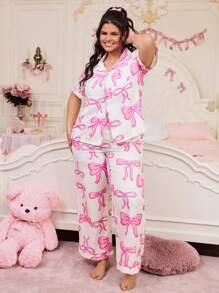 SweetSlumber Plus Size Sweet Romantic Bow Print Pajama Set