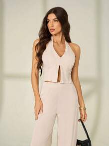 SHEIN Tall 女士两件套日常穿着套装，露背上衣和裤子