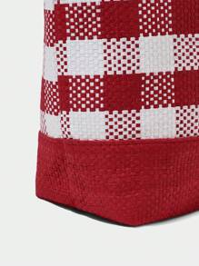 SHECARRY Vacation Casual Colorblock Plaid Large Capacity Tote Bag - Red - View 4