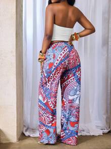 BamGleam 女士花卉印花松紧腰直筒休闲裤，适合度假穿着 - 彩色 - 查看 2