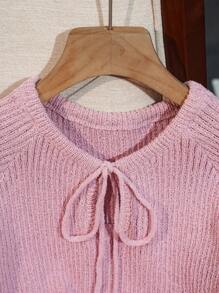 Spring/Summer Solid Color Short Sleeve Lace-Up Knit Sweater For Women Knit Pullover Fall Winter - Mauve Purple - View 3