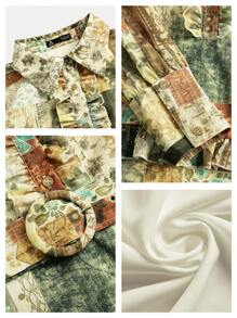 Anewsta Elegant Vacation Style Geometric Print Collar Shirt Dress, Spring - Multicolor - View 6