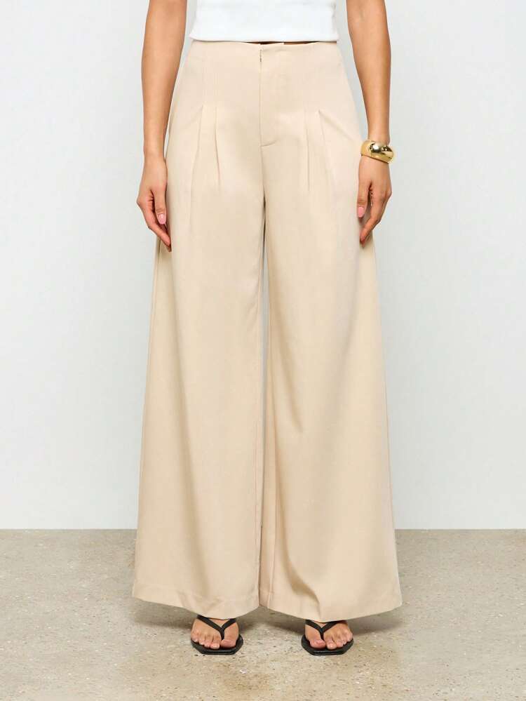 High Waist Pleated Wide Leg Trousers
