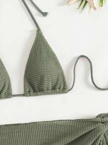 SHEIN Swim 3pcs Vacation Beach Bikini Set, Special Fabric For Summer - Army Green - View 3