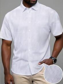 Manfinity Homme Plus Size Men's Solid Color Short Sleeve Casual Work Button Up Shirt - White - View 3