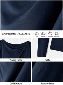 BizChic 2025 夏季新款不对称剪裁肩带长袖女式 T 恤，休闲商务通勤优雅海滩度假适合婚礼宾客、乡村音乐节、早餐、机场、90 年代复古斯德哥尔摩、7 月 4 日 - 藏蓝色 - 查看 3