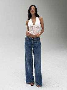 Aloruh Elegant Halter Tie-Up Lace Women Camisole - White - View 6