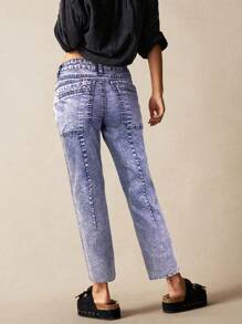 Bohemela Quần dài bó sát nữ cạp thấp dệt trơn Leisure Solid Patch Pocket Skinny - Màu xanh lam - Xem 6