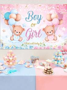 1件100*150cm性别展示派对装饰品、蓝色或粉色熊气球派对背景、性别展示横幅用品、圣诞节、母亲节 - 彩色 - 查看 1