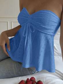 SHEIN EZwear 蓝色针织女式夏季抹胸 - 藍色 - 查看 4