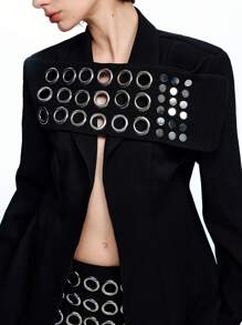 LYSMO Black Eyelet Studded Suit Set - Spring/Summer - Party/Y2K In Fall/Winter - Black - View 10