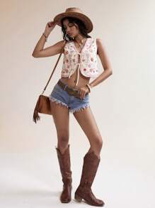 Easelle 假日风刺绣上衣 海滨粉色假日 - 白色 - 查看 9