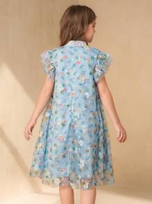 SHEIN Vestido de línea A elegante y lindo tipo cheongsam modificado para niñas preadolescentes - Multicolor - Ver 2