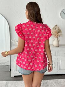 Franclia Plus Size Women's Chiffon Digital Print Cap Sleeve Casual Vacation Romantic Elegant Blouse
