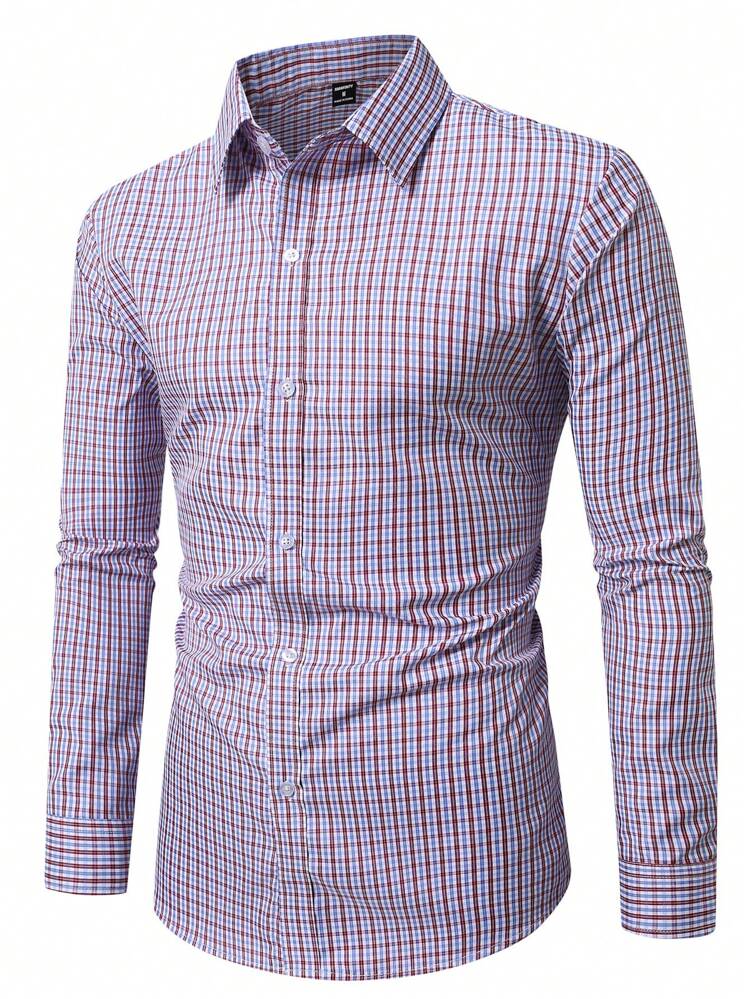 Manfinity Mode Men's Casual Commuter Plaid Long Sleeve Formal Shirt, Fall, Ceremony - Multicolor - View 3