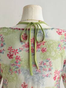 Soleia 大码女式夏季度假上衣，适合返校季，秋季休闲娃娃装上衣，带有花卉印花 - 彩色 - 查看 10