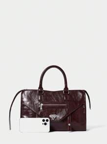 SHECARRY Túi Tote Phong Cách Biker Y2K Cá Tính Thời Trang Cho Nữ, Màu Đỏ - Màu Đỏ Sâu - Xem 5