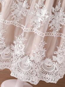 少女优雅花卉刺绣网眼夏装 - 米色 - 查看 5