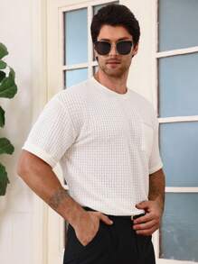 DAZY White Textured Fabric Floral Pattern Ribbon Men's T-Shirt, Summer - White - View 7