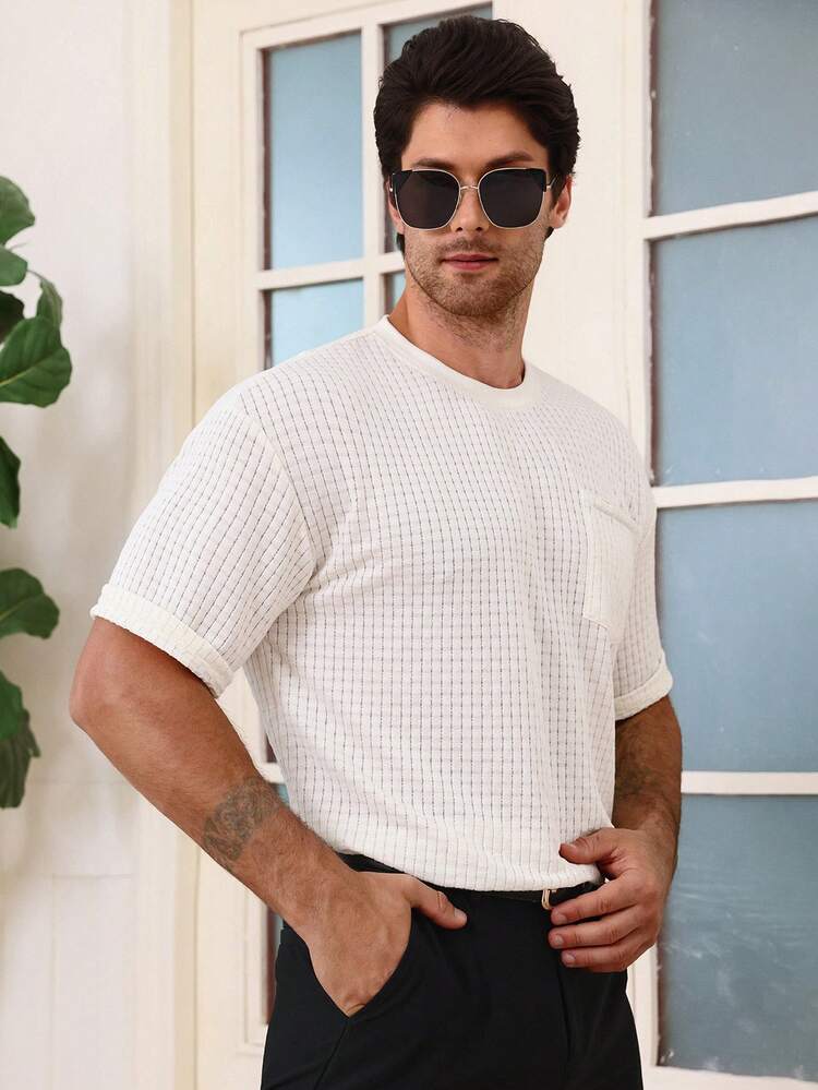 White Textured Fabric Floral Pattern Ribbon Men's T-Shirt, Summer