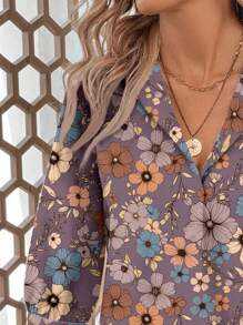 EMERY ROSE Women Casual Retro Floral Patterned Office Blouse, Suitable For Spring/Summer - Multicolor - View 3