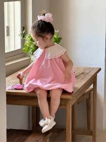 Cute Pink Peter Pan Collar Embroidered Sleeveless Dress For Toddler Girls, Summer - Pink - View 6