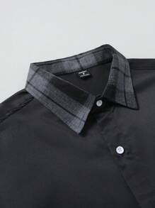 Manfinity Homme Men's Summer Casual Contrast Color Patchwork Short Sleeve Shirt - Black - View 7