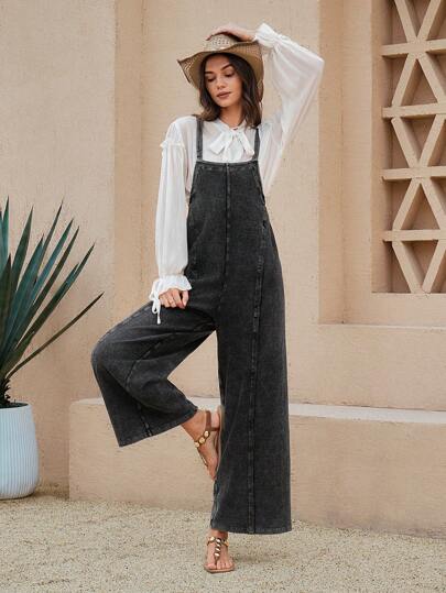Wildy American Western Country Casual Washed Black Denim Jumpsuit For Women Women S Clothes Women Overalls Women S Overalls Woman S Summer Clothes Western Black Pants