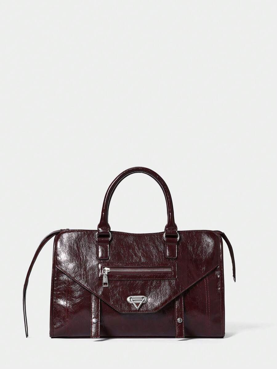 SHECARRY Túi Tote Phong Cách Biker Y2K Cá Tính Thời Trang Cho Nữ, Màu Đỏ - Màu Đỏ Sâu - Xem 1