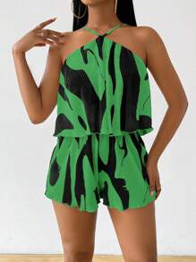 VaVaBold Women's Apricot Pleated Fabric Short Jumpsuit - Green - View 6