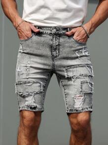 Manfinity LEGND Men's Casual Distressed Denim Shorts, Summer Ripped Jean Shorts Men