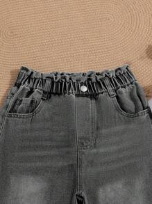 Tween Girls Loose Fit Blue Floral Waist Tapered Leg Jeans - Light Grey - View 5