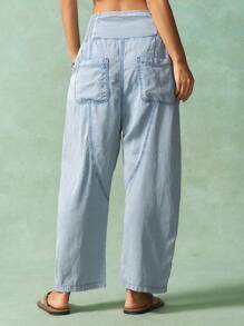 Bohemela 纯色梭织女式牛仔裤，夏季时尚 - 淺色水洗藍 - 查看 4