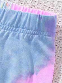 SHEIN Leap Crew Tween Girls Casual Minimalist Short Sleeve Shorts 2 Pieces Set, Suitable For Summer - Multicolor - View 4