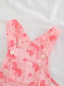 Cozy Pixies 女婴卡通印花工装短裤休闲百搭 - 粉色 - 查看 4