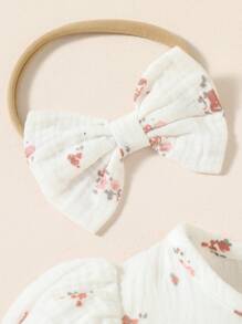 SHEIN Playful Pals Baby Girl Casual Ditsy Floral Puff Sleeve Romper, Summer