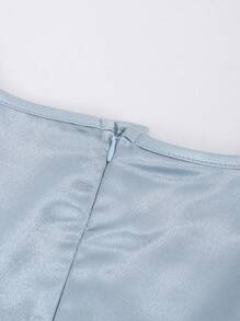 SHEIN 优雅修身缎面连衣裙，适合少女 - 水鴨藍 - 查看 5