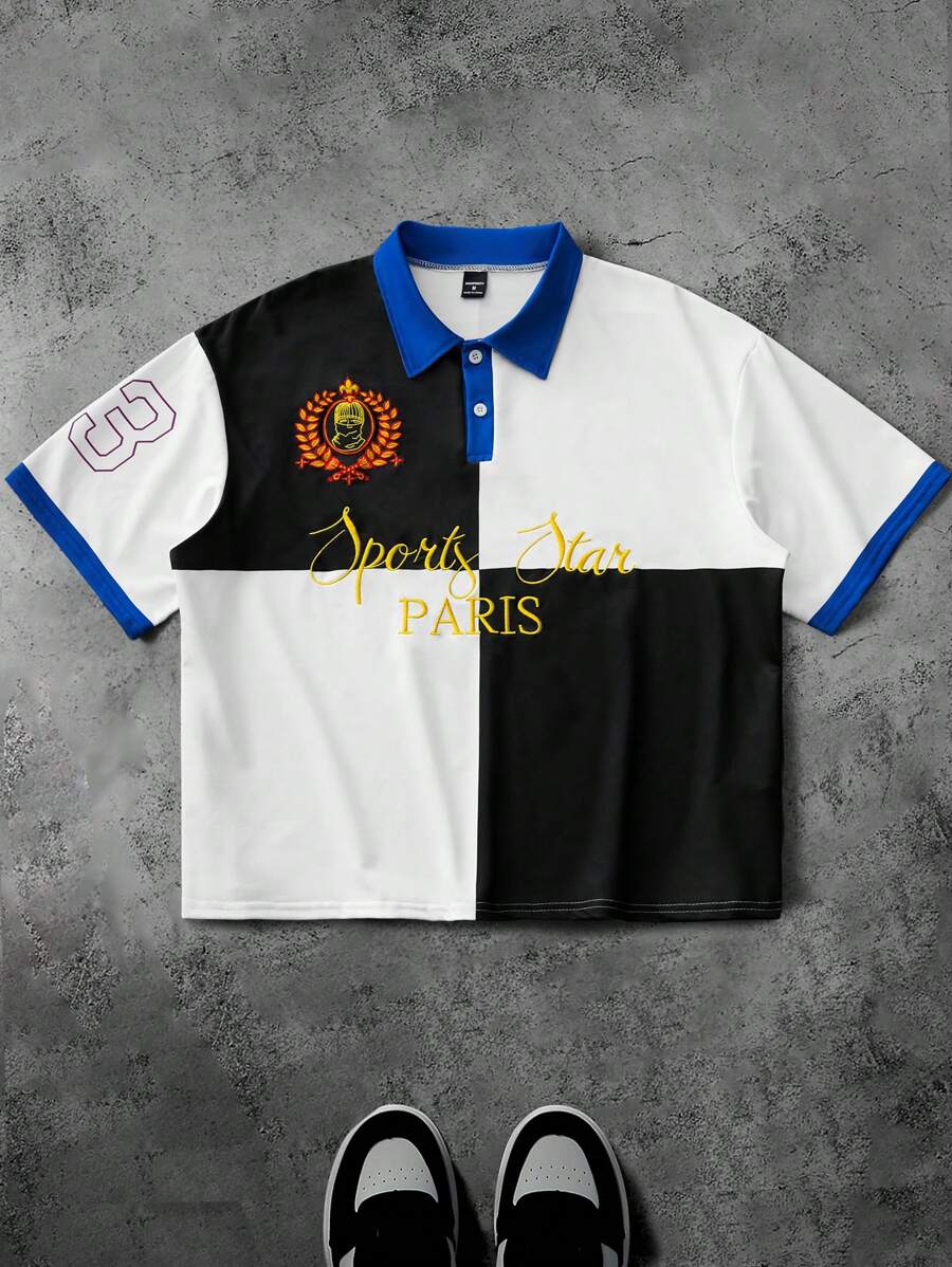 Manfinity Campus Court Herren Polo-Shirt im Universitätsstil in Schwarz & Weiß kariert mit Sport-Stern Aufdruck - Verschiedenfarbig - Übersicht 1