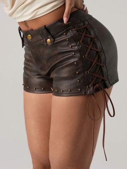 SHEIN ICON Women Retro Criss-Cross Tie-Up Shorts